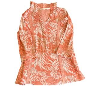 Soft Surroundings Floral Sweater Coral Womens Medium Saguaro Hooded Tunic Top